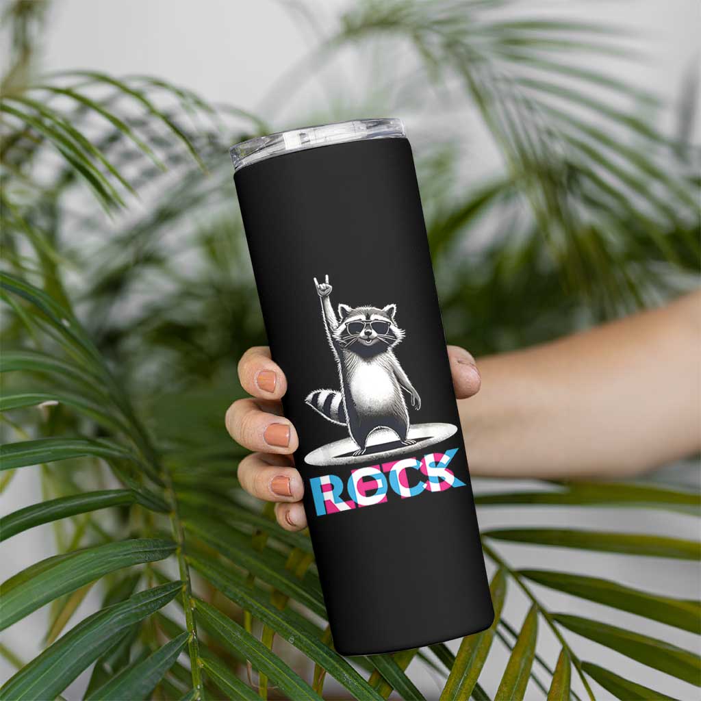 Retro Raccoon Rock Music Skinny Tumbler