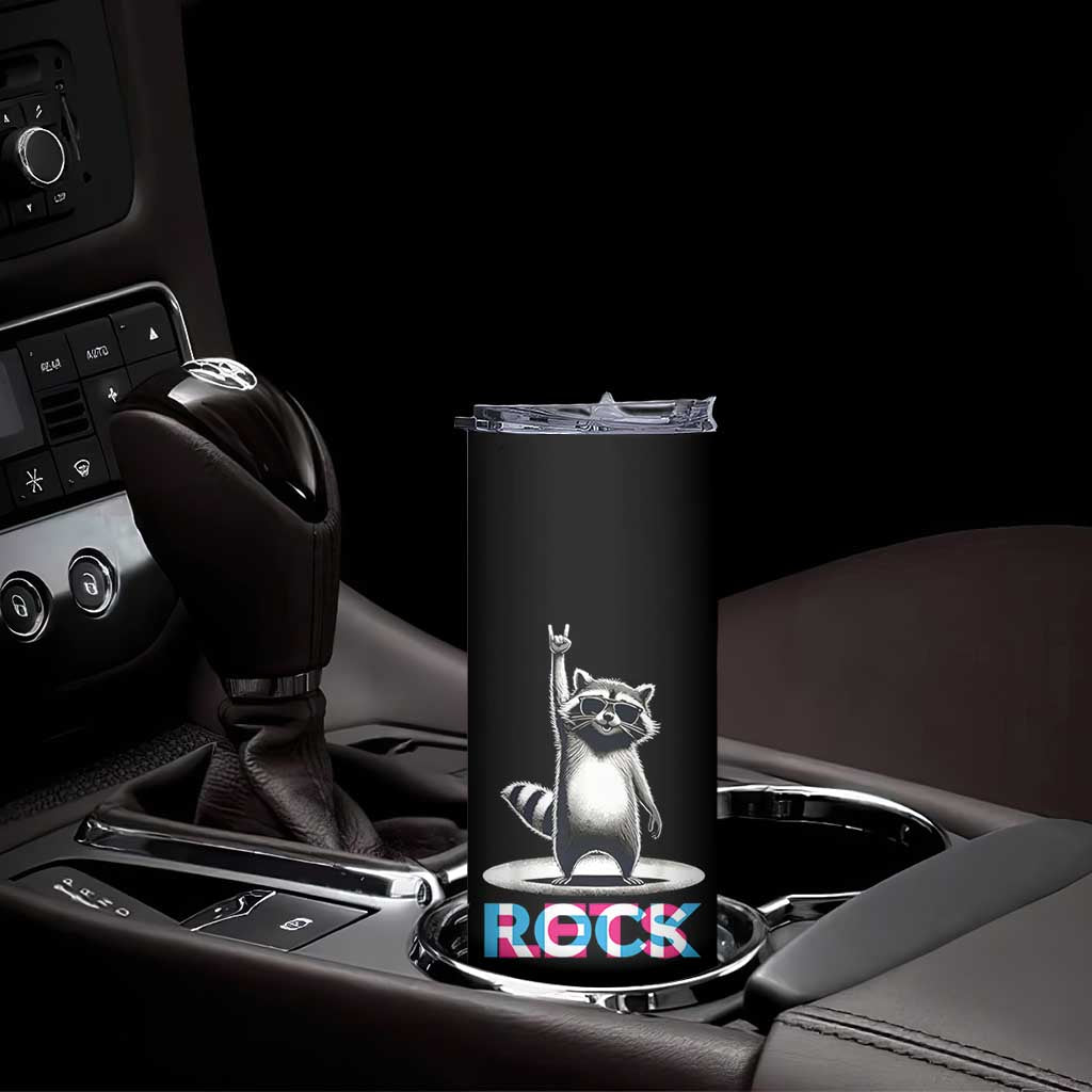 Retro Raccoon Rock Music Skinny Tumbler