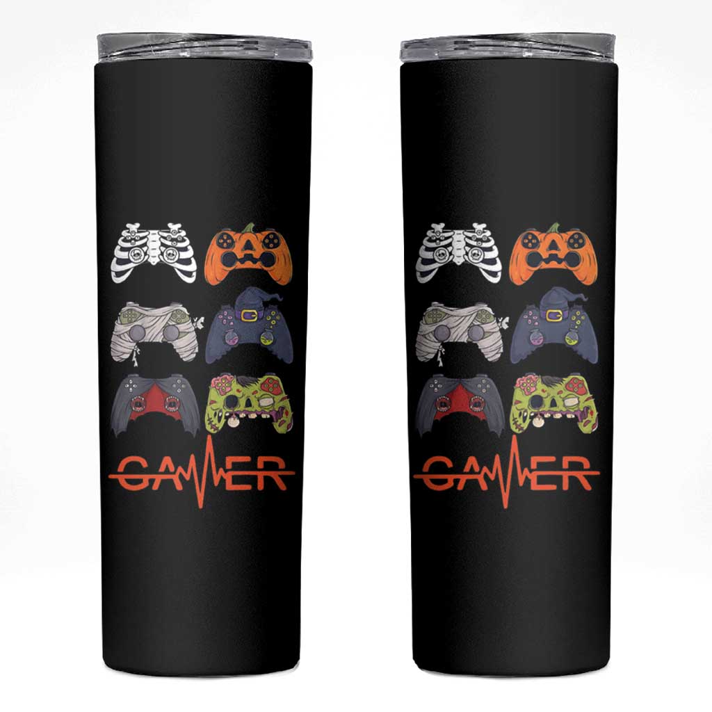 Funny Halloween Skeleton Zombie Gaming Controller Skinny Tumbler Gamer Gaming Gift for Son Boy Teen - Wonder Print Shop