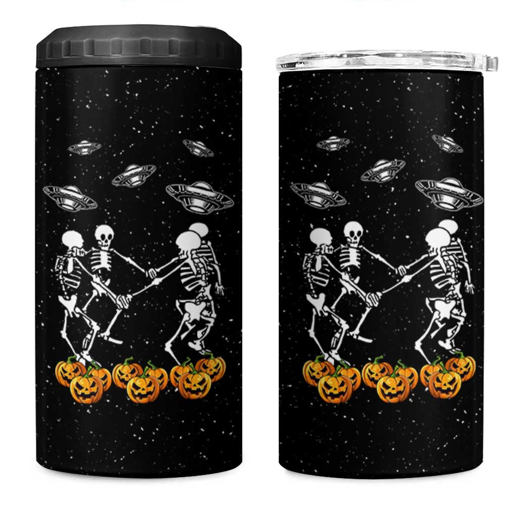 Dancing Skeletons 4 in 1 Can Cooler Tumbler Funny Retro Halloween