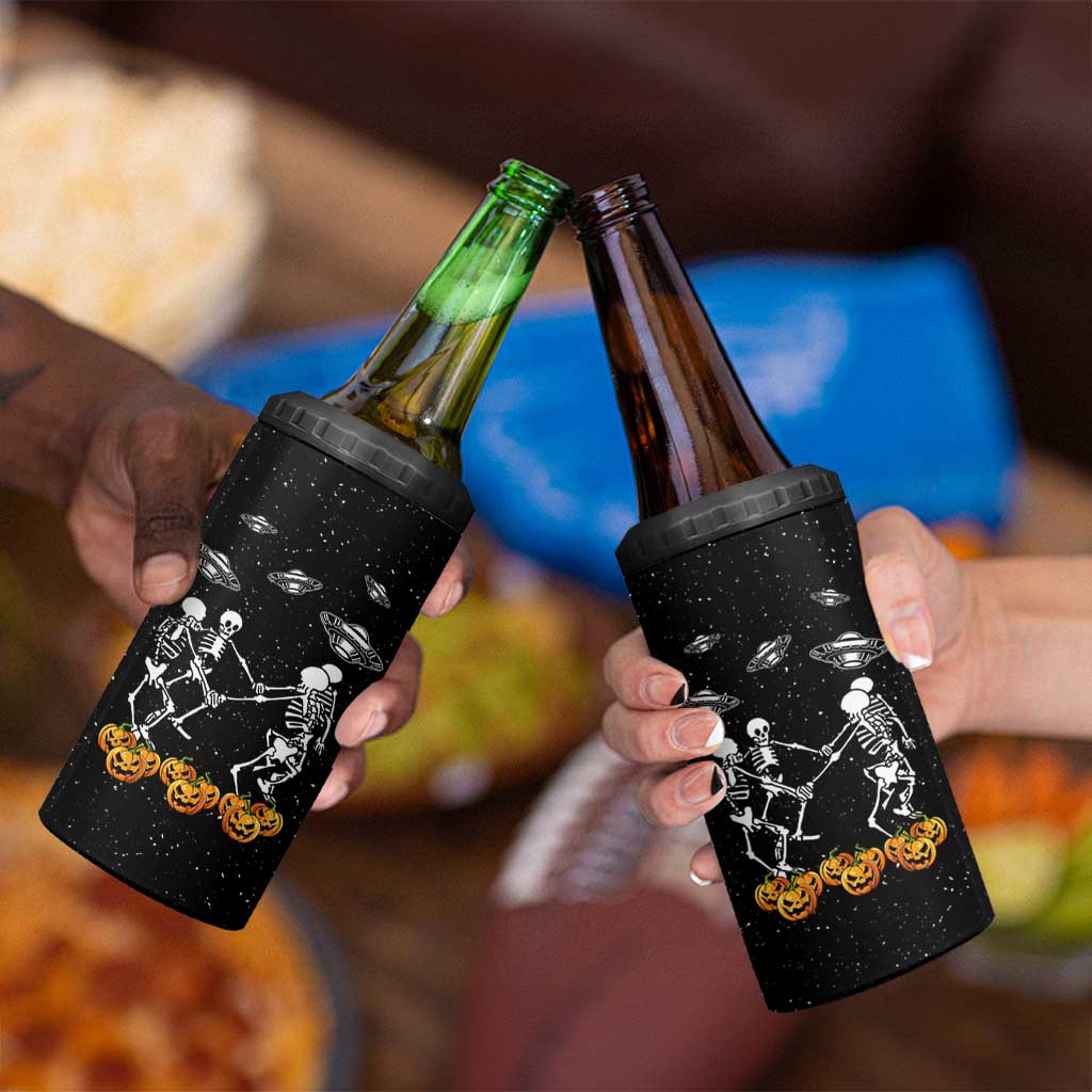 Dancing Skeletons 4 in 1 Can Cooler Tumbler Funny Retro Halloween