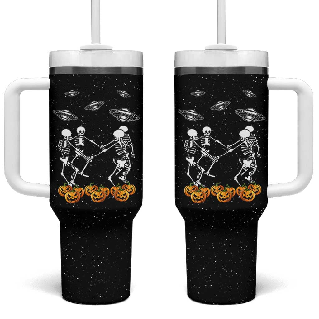 Dancing Skeletons Tumbler With Handle Funny Retro Halloween
