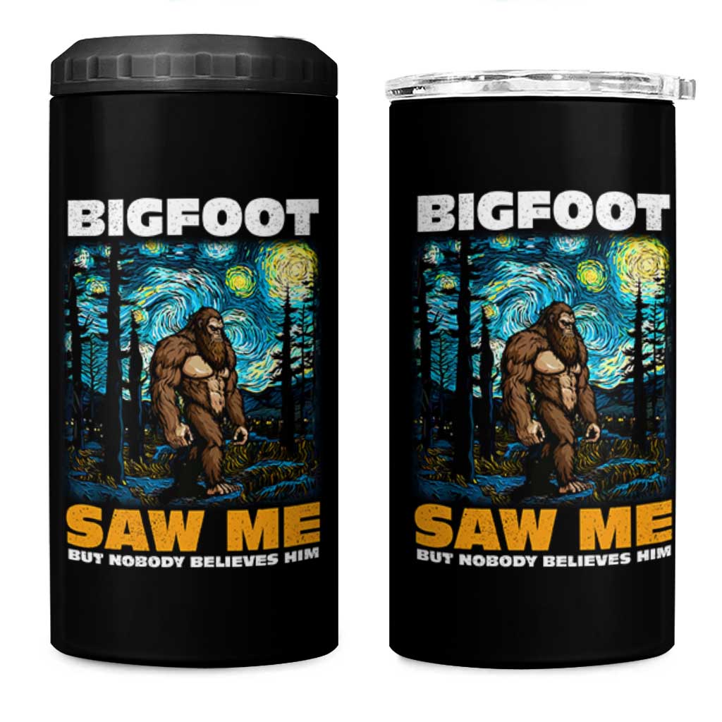 Funny Bigfoot Gifts 4 in 1 Can Cooler Tumbler Retro Sasquatch Starry Night Van Gogh Sky Painting