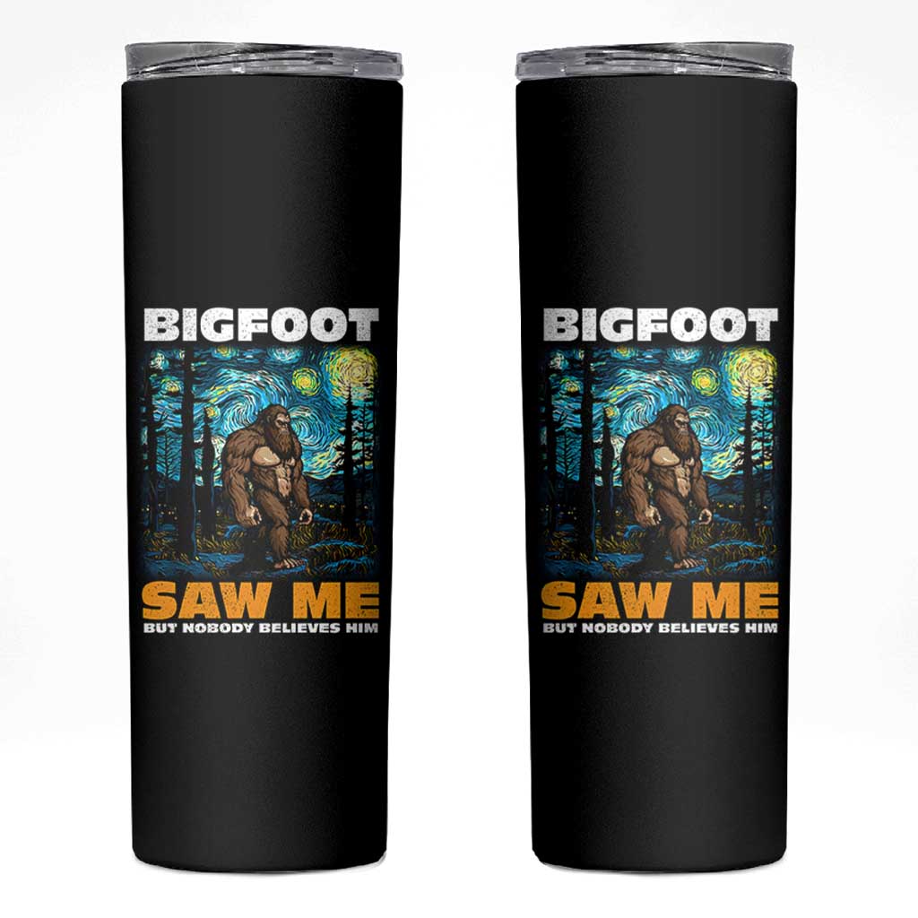 Funny Bigfoot Gifts Skinny Tumbler Retro Sasquatch Starry Night Van Gogh Sky Painting