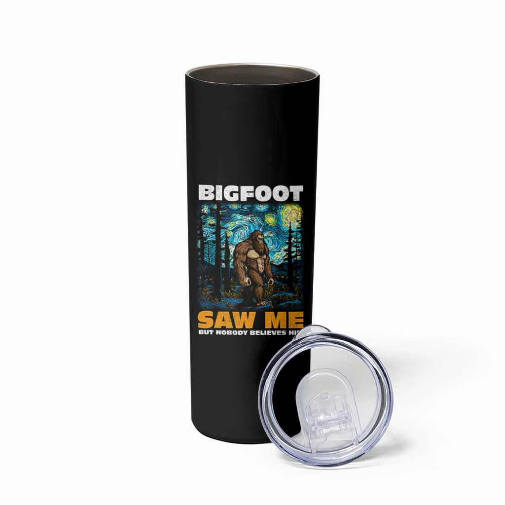 Funny Bigfoot Gifts Skinny Tumbler Retro Sasquatch Starry Night Van Gogh Sky Painting