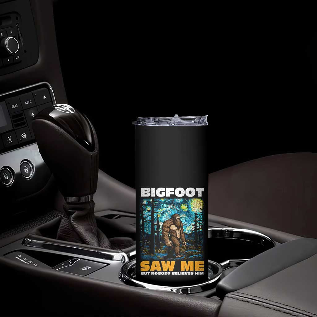 Funny Bigfoot Gifts Skinny Tumbler Retro Sasquatch Starry Night Van Gogh Sky Painting