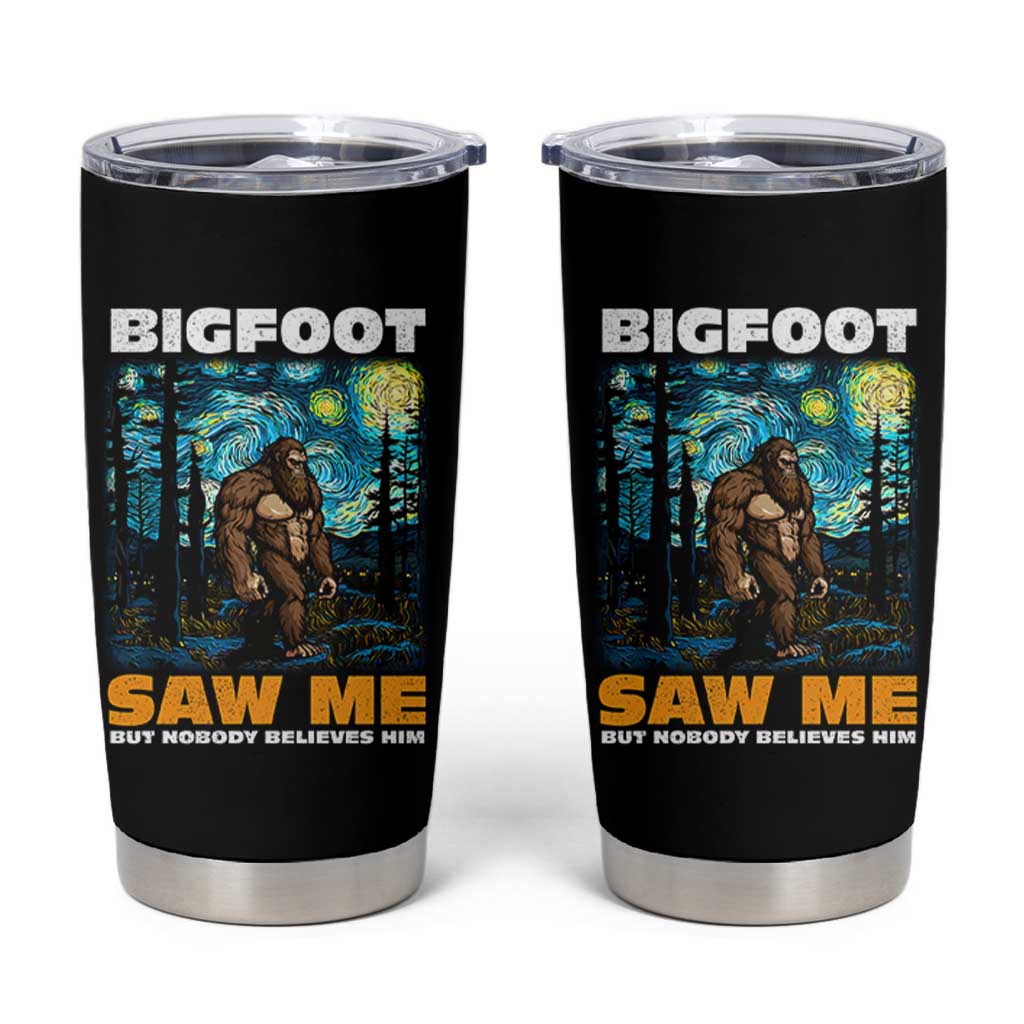 Funny Bigfoot Gifts Tumbler Cup Retro Sasquatch Starry Night Van Gogh Sky Painting