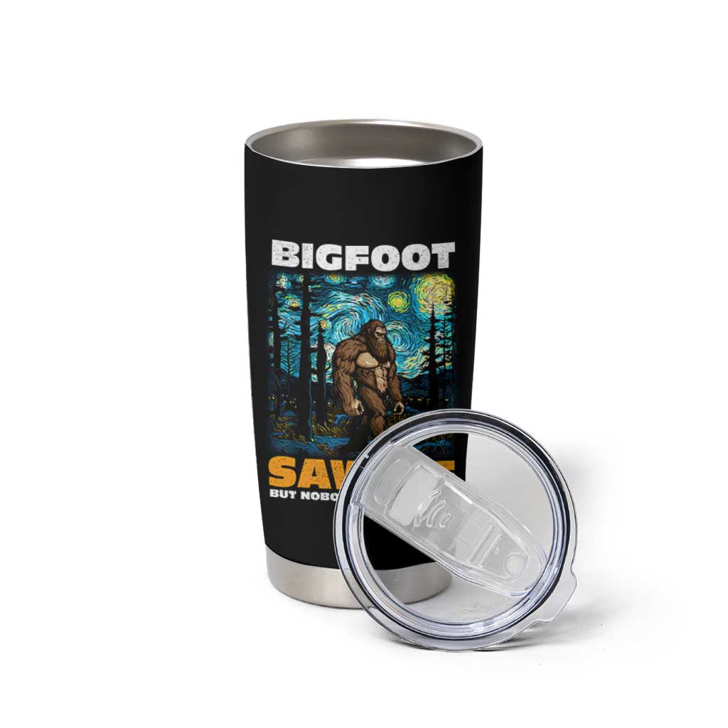 Funny Bigfoot Gifts Tumbler Cup Retro Sasquatch Starry Night Van Gogh Sky Painting