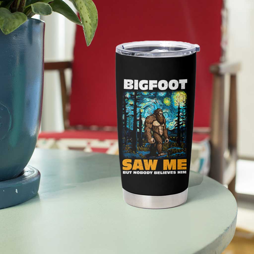 Funny Bigfoot Gifts Tumbler Cup Retro Sasquatch Starry Night Van Gogh Sky Painting