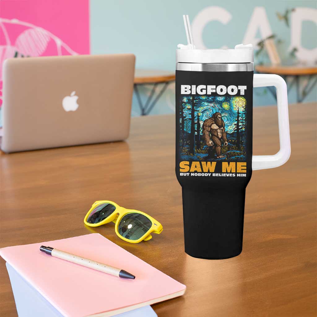 Funny Bigfoot Gifts Tumbler With Handle Retro Sasquatch Starry Night Van Gogh Sky Painting
