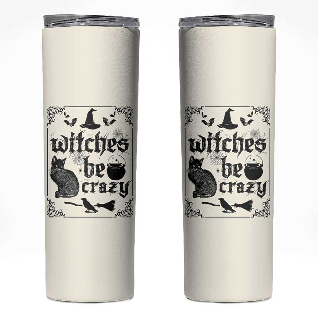 Witch Halloween Iced Coffee Skinny Tumbler Funny Witches Be Crazy Black Cat Witchy Vibes Witchcraft - Wonder Print Shop