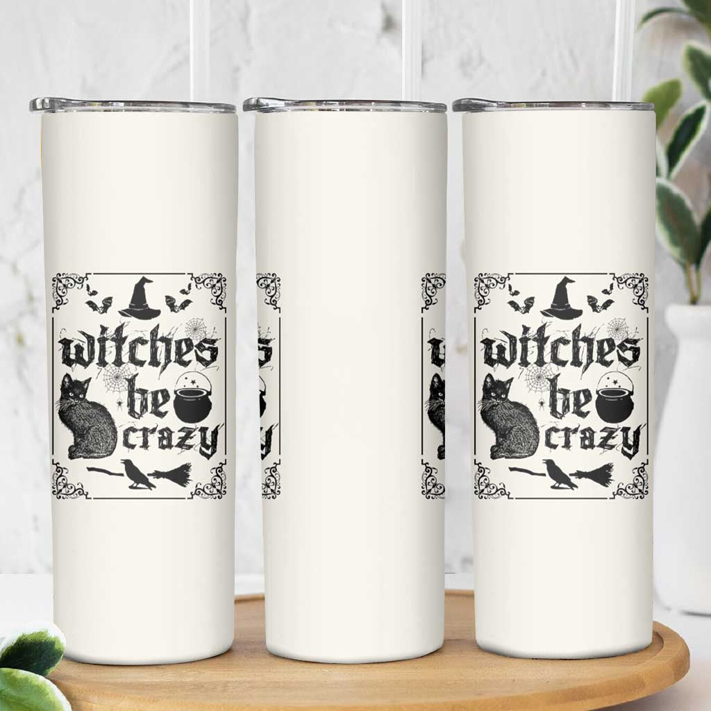 Witch Halloween Iced Coffee Skinny Tumbler Funny Witches Be Crazy Black Cat Witchy Vibes Witchcraft - Wonder Print Shop