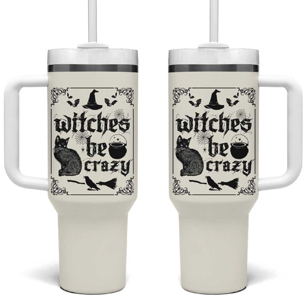 Witch Halloween Iced Coffee Tumbler With Handle Funny Witches Be Crazy Black Cat Witchy Vibes Witchcraft - Wonder Print Shop