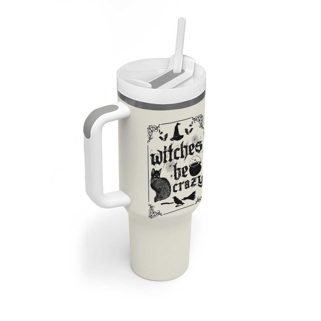 Witch Halloween Iced Coffee Tumbler With Handle Funny Witches Be Crazy Black Cat Witchy Vibes Witchcraft - Wonder Print Shop