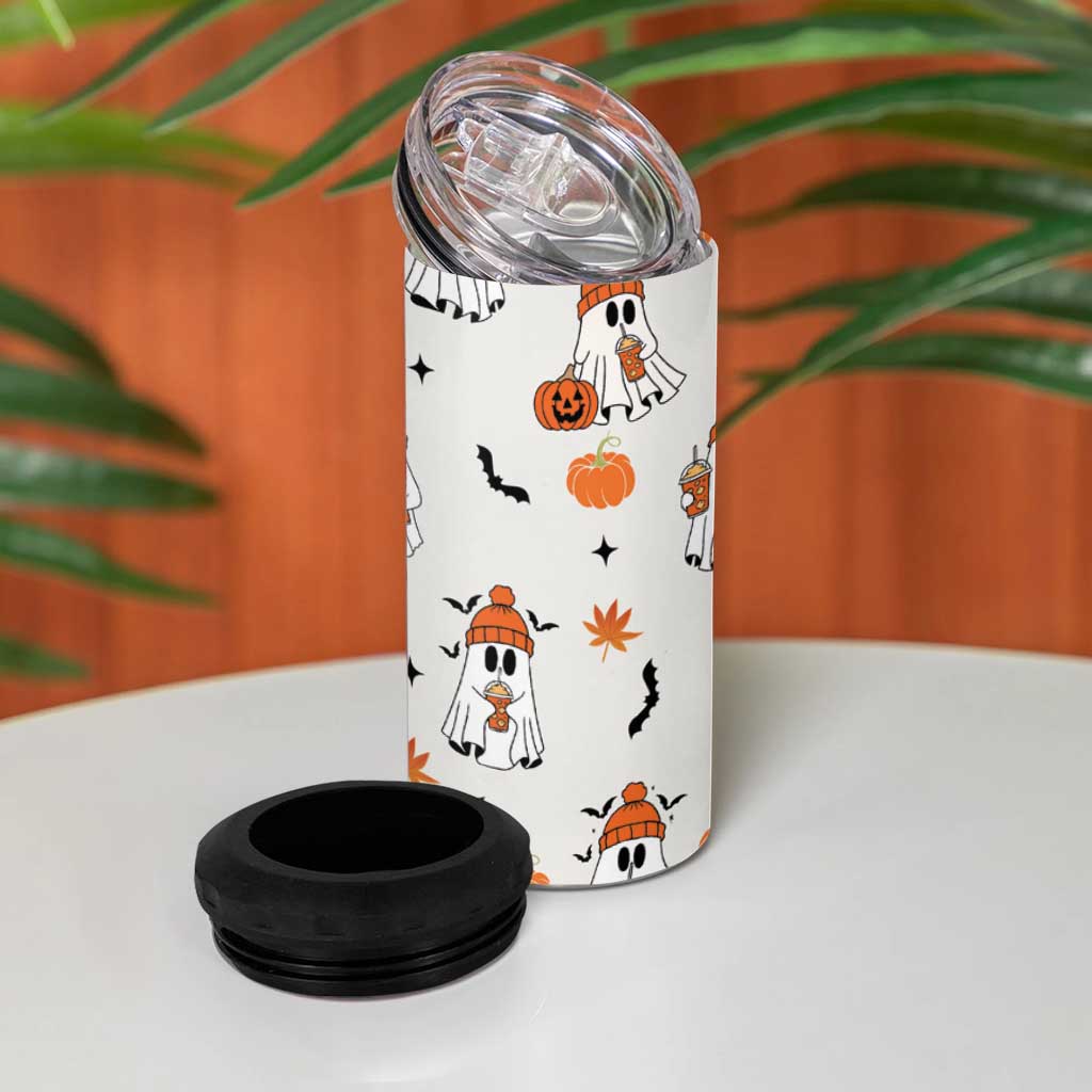 ute Ghost Fall Coffee 4 in 1 Can Cooler Tumbler In My Pumpkin Era Retro Funny Fall Vibes Thanksgiving Halloween - Wonder Print Shop