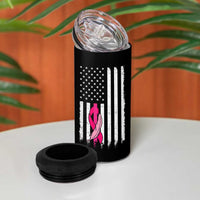 Funny Breast Cancer 4 in 1 Can Cooler Tumbler Pink Ribbon American Flag Fighting Cancer Still Sexy