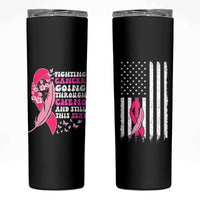 Funny Breast Cancer Skinny Tumbler Pink Ribbon American Flag Fighting Cancer Still Sexy