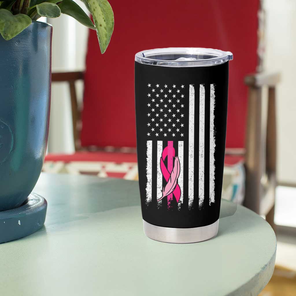 Funny Breast Cancer Tumbler Cup Pink Ribbon American Flag Fighting Cancer Still Sexy