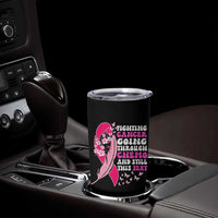 Funny Breast Cancer Tumbler Cup Pink Ribbon American Flag Fighting Cancer Still Sexy