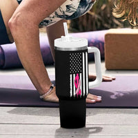 Funny Breast Cancer Tumbler With Handle Pink Ribbon American Flag Fighting Cancer Still Sexy