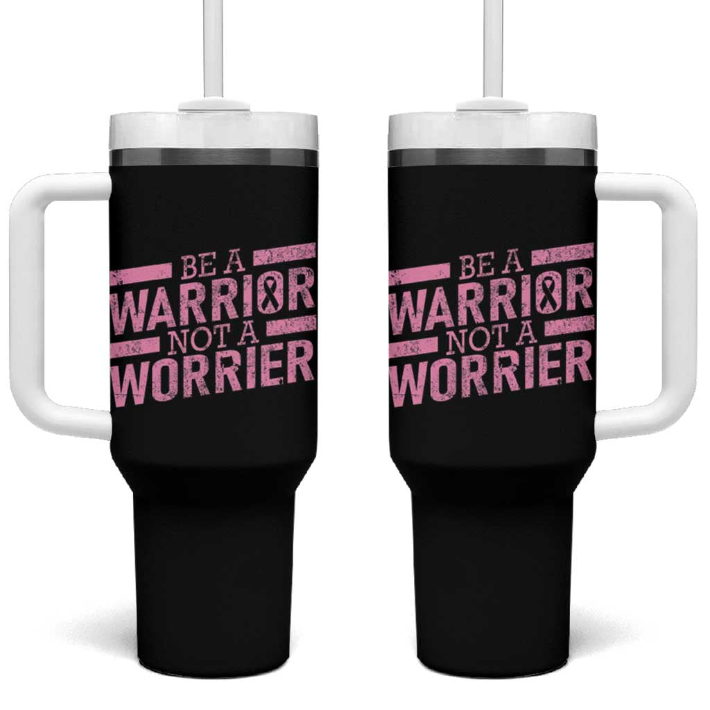Breast Cancer Awareness Tumbler With Handle Warrior Not a Worrier Inspirational Words - Wonder Print Shop