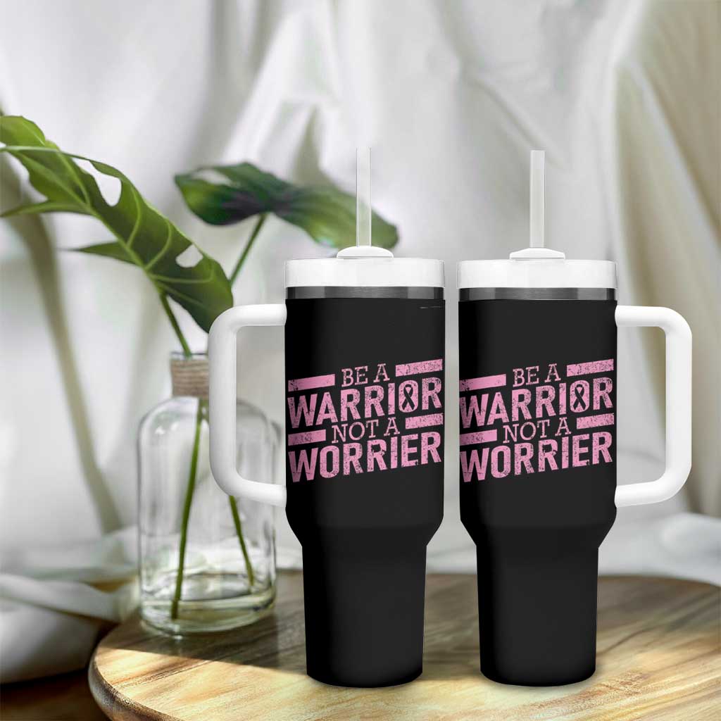Breast Cancer Awareness Tumbler With Handle Warrior Not a Worrier Inspirational Words - Wonder Print Shop