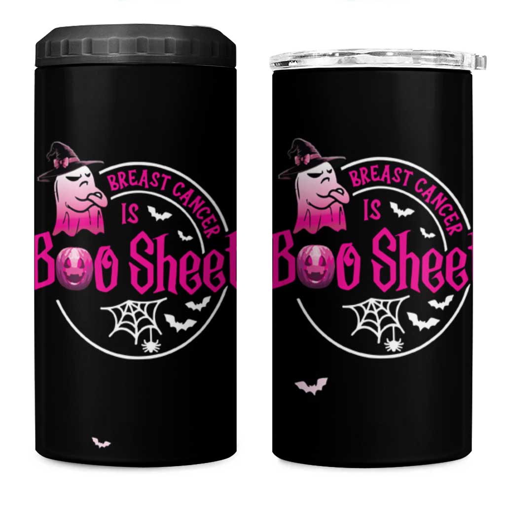 Cute Ghost Halloween Breast Cancer Awareness 4 in 1 Can Cooler Tumbler Breast Cancer Is Boo Sheet - Wonder Print Shop