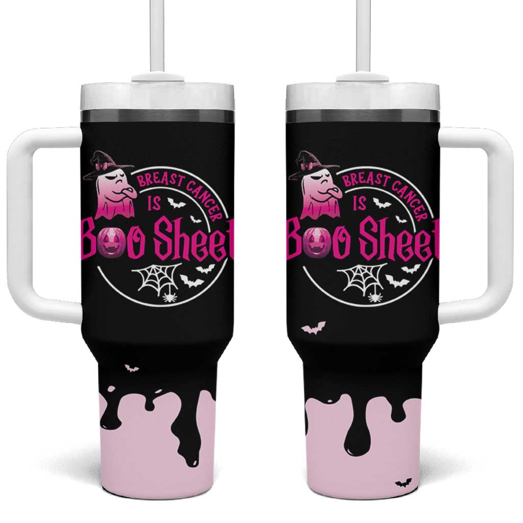 Cute Ghost Halloween Breast Cancer Awareness Tumbler With Handle Breast Cancer Is Boo Sheet - Wonder Print Shop
