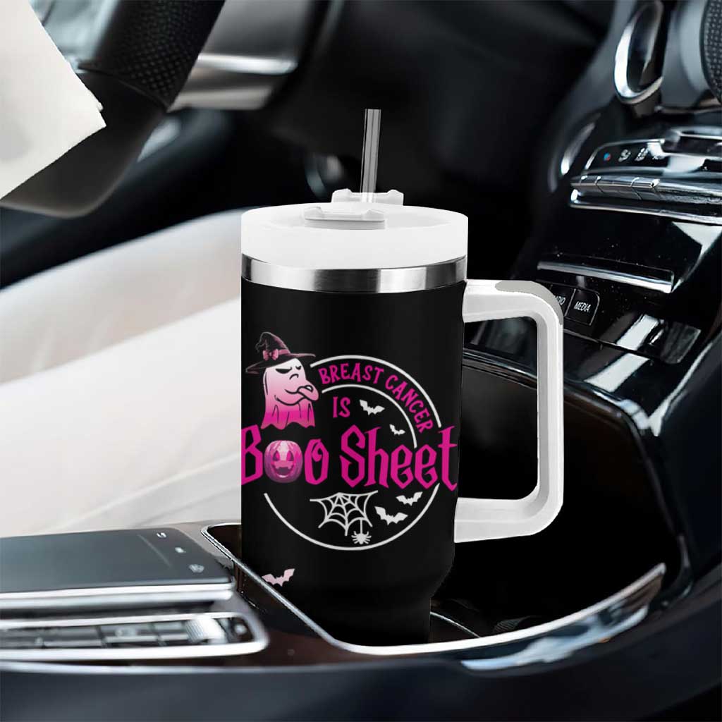 Cute Ghost Halloween Breast Cancer Awareness Tumbler With Handle Breast Cancer Is Boo Sheet - Wonder Print Shop