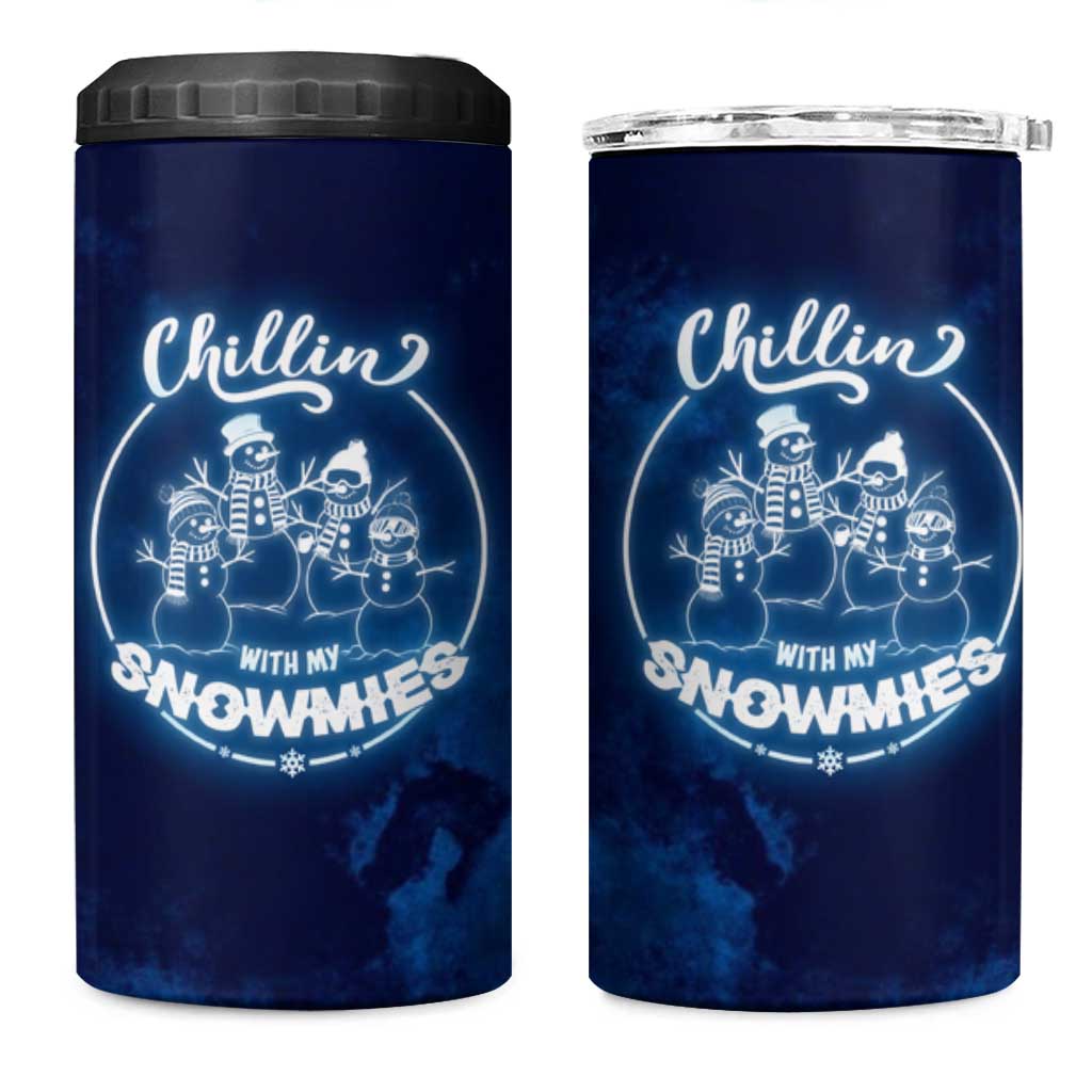 Funny Christmas 4 in 1 Can Cooler Tumbler Snowman Chillin With My Snowmies - Wonder Print Shop
