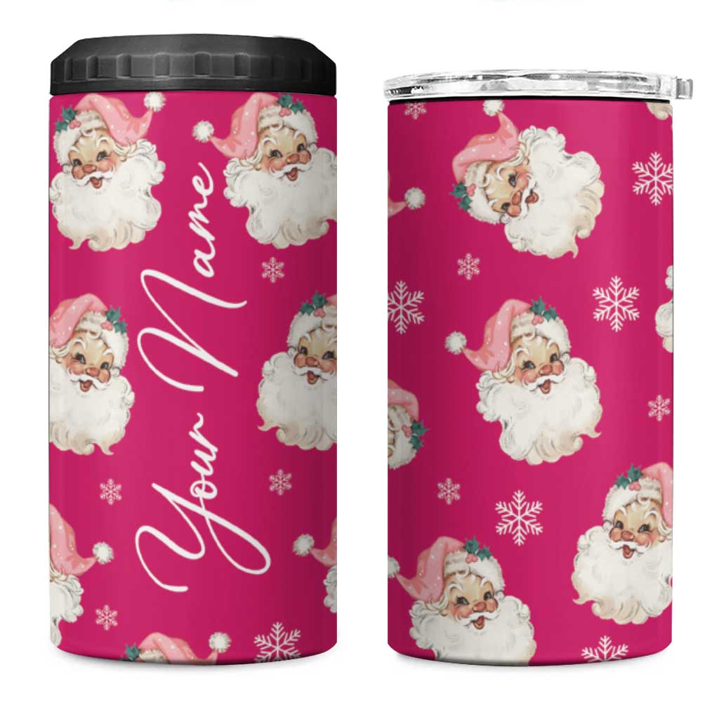 Personalized Christmas 4 in 1 Can Cooler Tumbler Custom Name Pink Santa Claus Retro Xmas Gifts - Wonder Print Shop