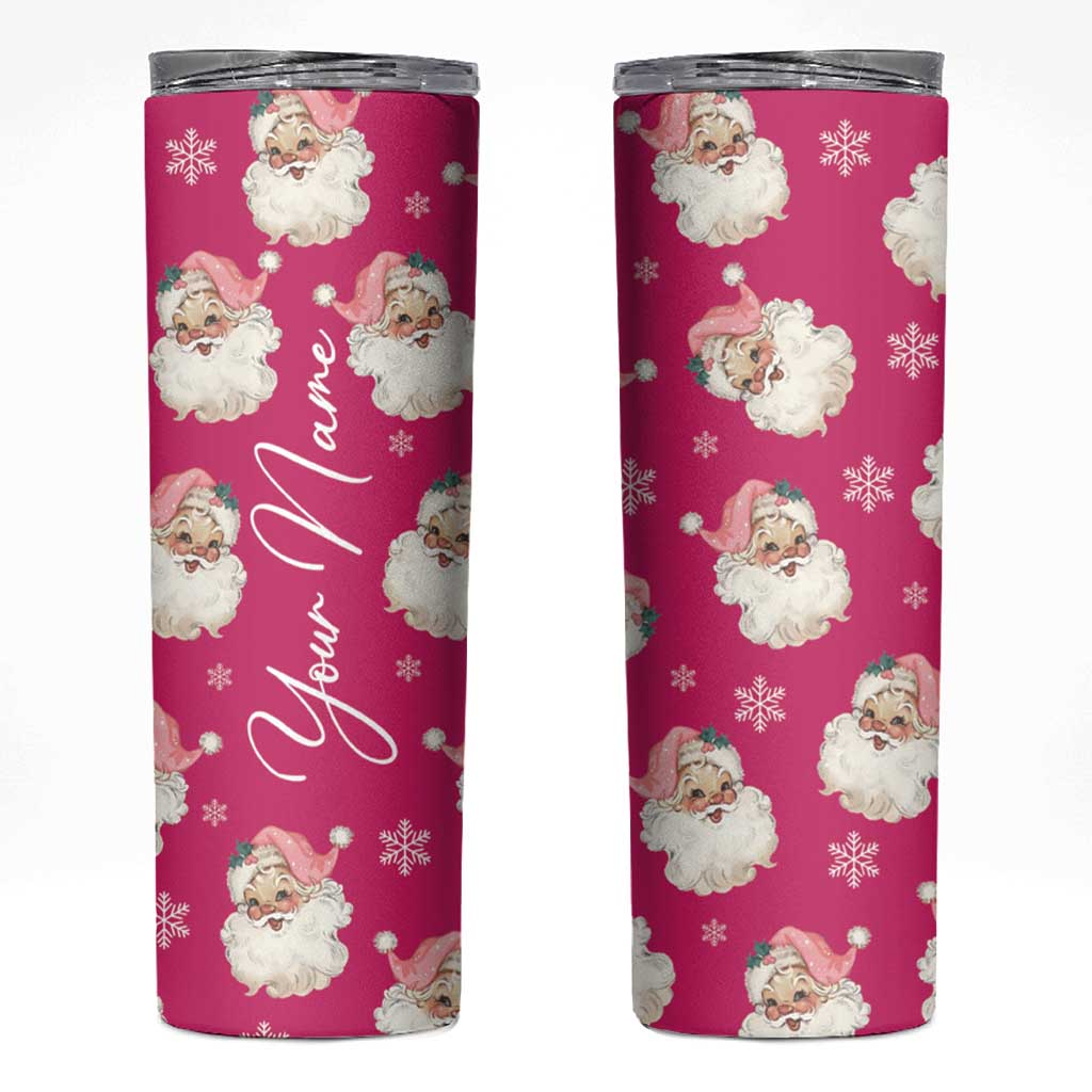 Personalized Christmas Skinny Tumbler Custom Name Pink Santa Claus Retro Xmas Gifts - Wonder Print Shop