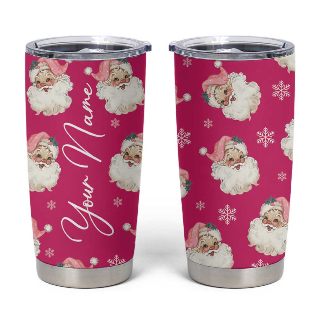 Personalized Christmas Tumbler Cup Custom Name Pink Santa Claus Retro Xmas Gifts - Wonder Print Shop