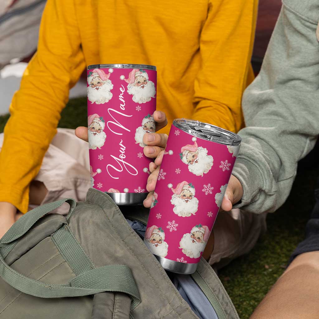 Personalized Christmas Tumbler Cup Custom Name Pink Santa Claus Retro Xmas Gifts - Wonder Print Shop