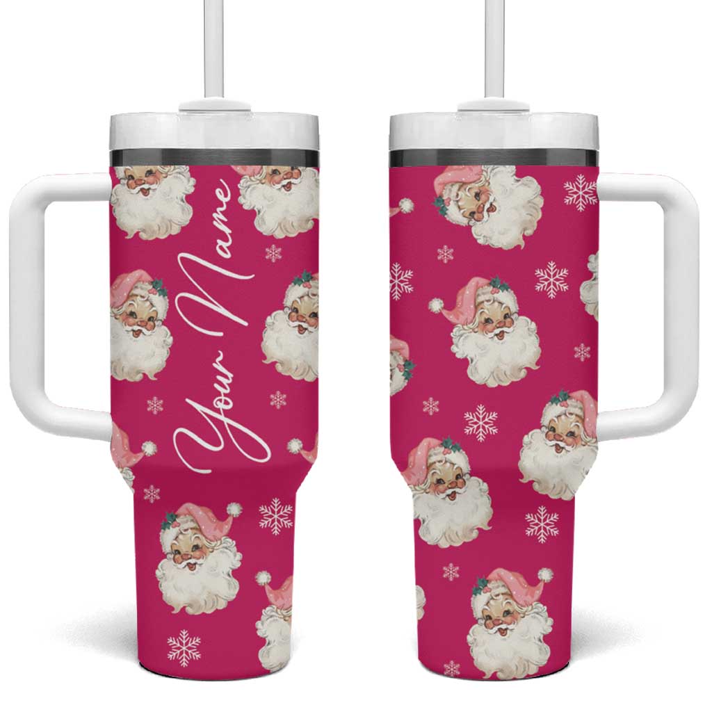 Personalized Christmas Tumbler With Handle Custom Name Pink Santa Claus Retro Xmas Gifts - Wonder Print Shop
