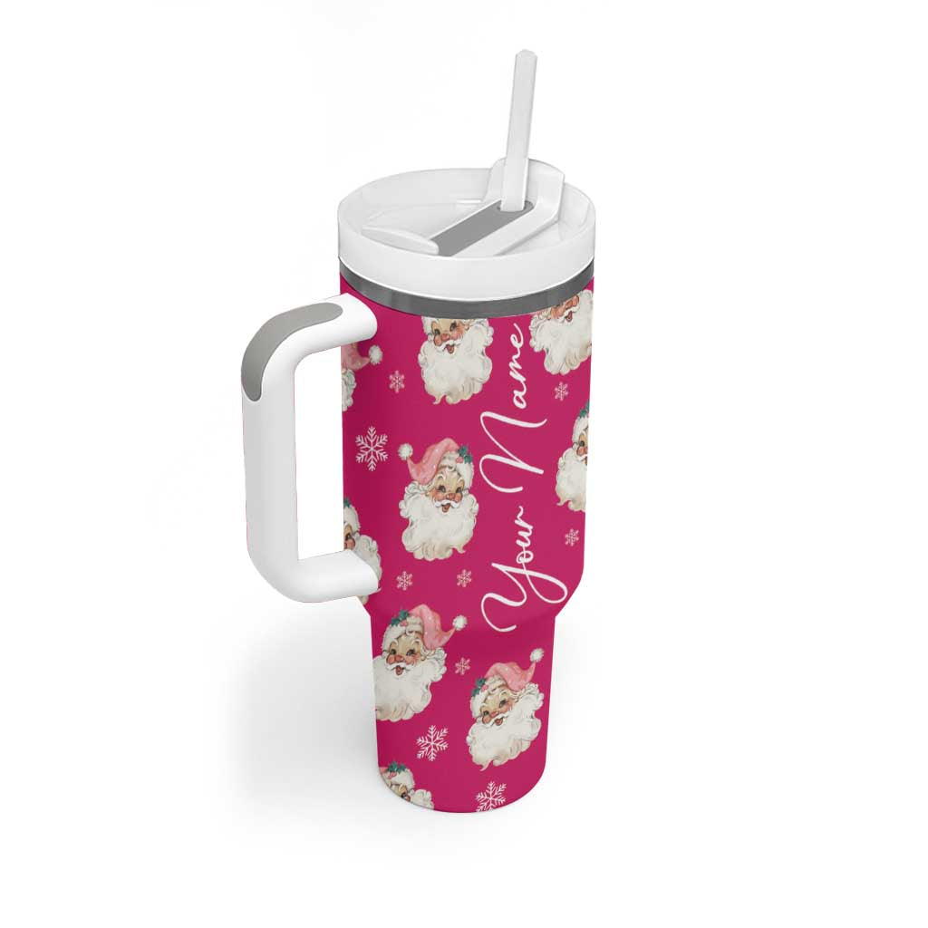 Personalized Christmas Tumbler With Handle Custom Name Pink Santa Claus Retro Xmas Gifts - Wonder Print Shop