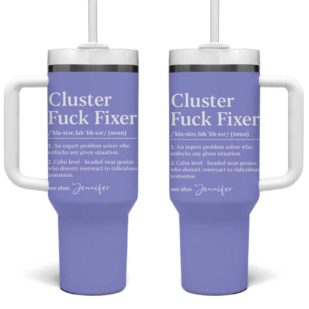 Personalized Coworker Tumbler With Handle Custom Name  Cluster Fuck An Expert Problem Solver Christmas Gift Purple - Wonder Print Shop
