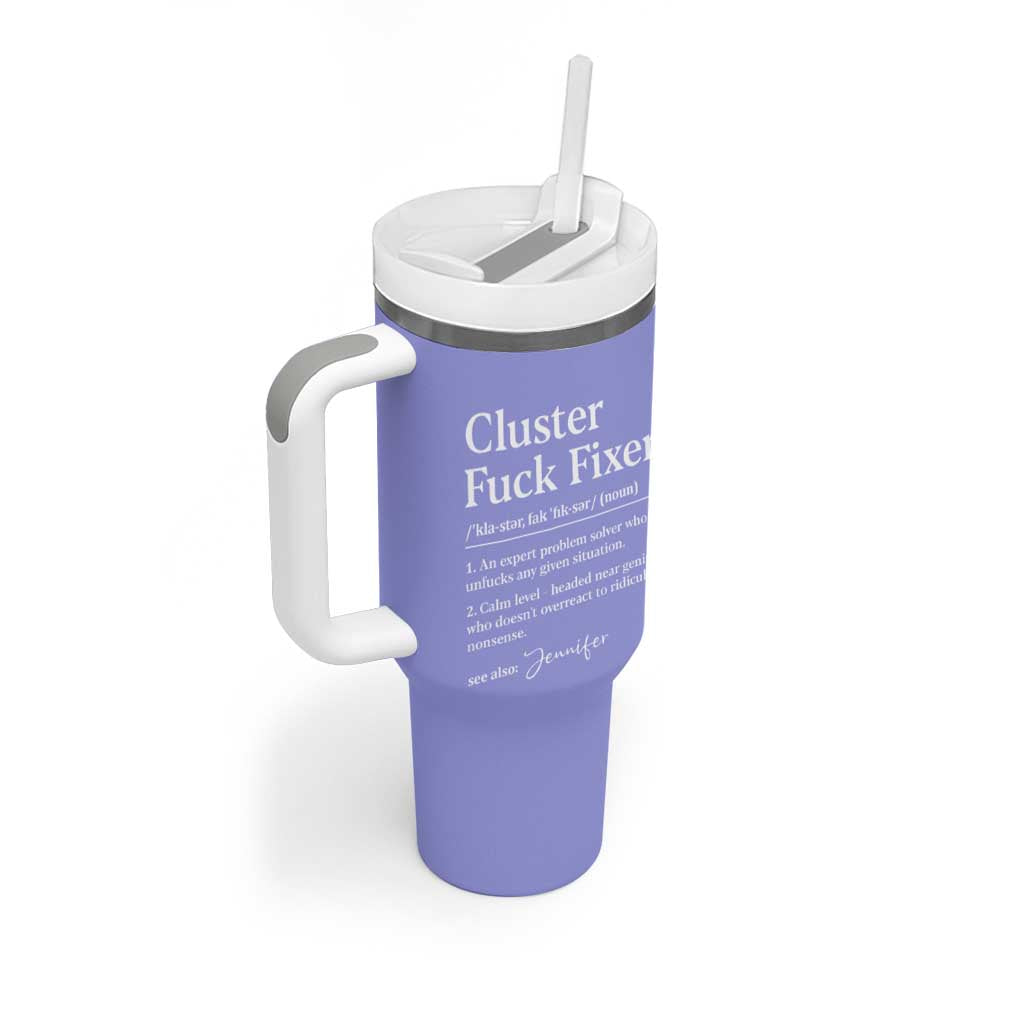 Personalized Coworker Tumbler With Handle Custom Name  Cluster Fuck An Expert Problem Solver Christmas Gift Purple - Wonder Print Shop