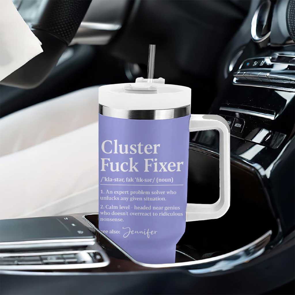 Personalized Coworker Tumbler With Handle Custom Name  Cluster Fuck An Expert Problem Solver Christmas Gift Purple - Wonder Print Shop