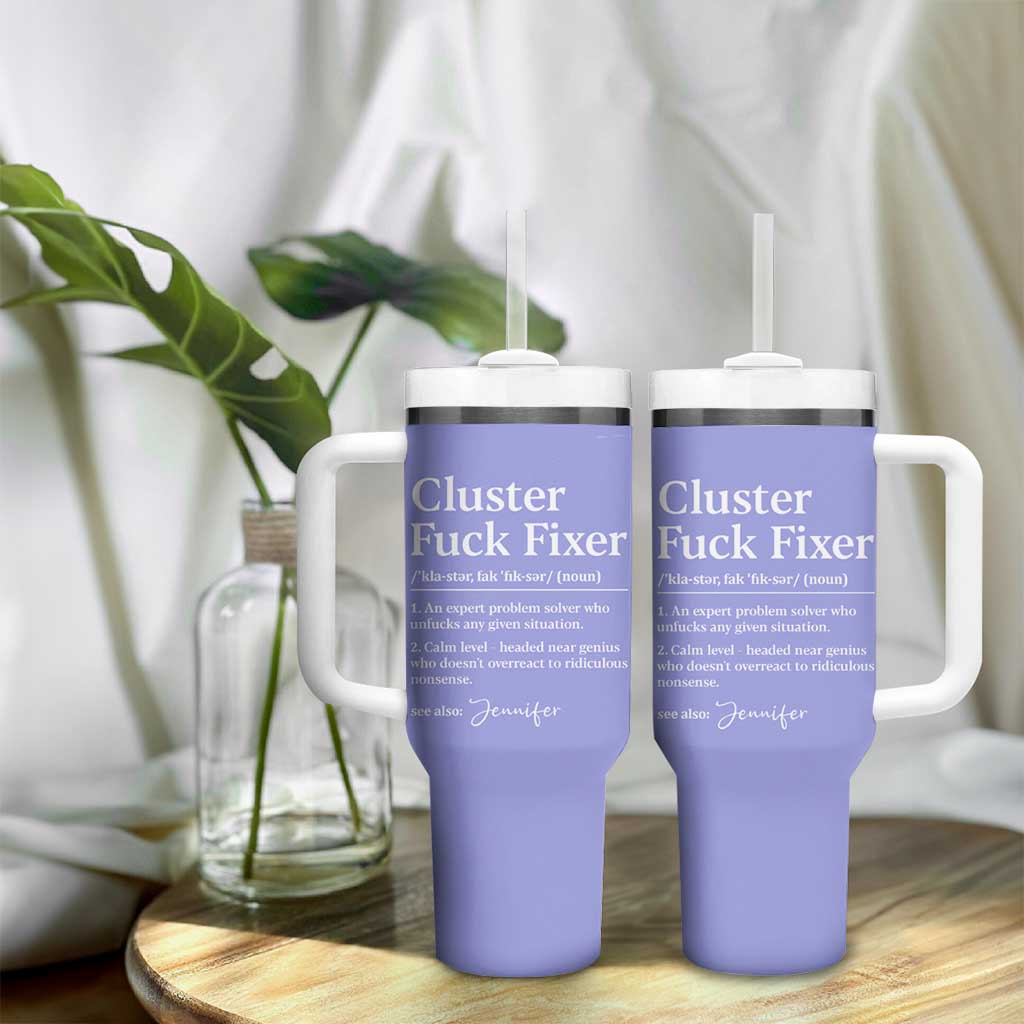 Personalized Coworker Tumbler With Handle Custom Name  Cluster Fuck An Expert Problem Solver Christmas Gift Purple - Wonder Print Shop