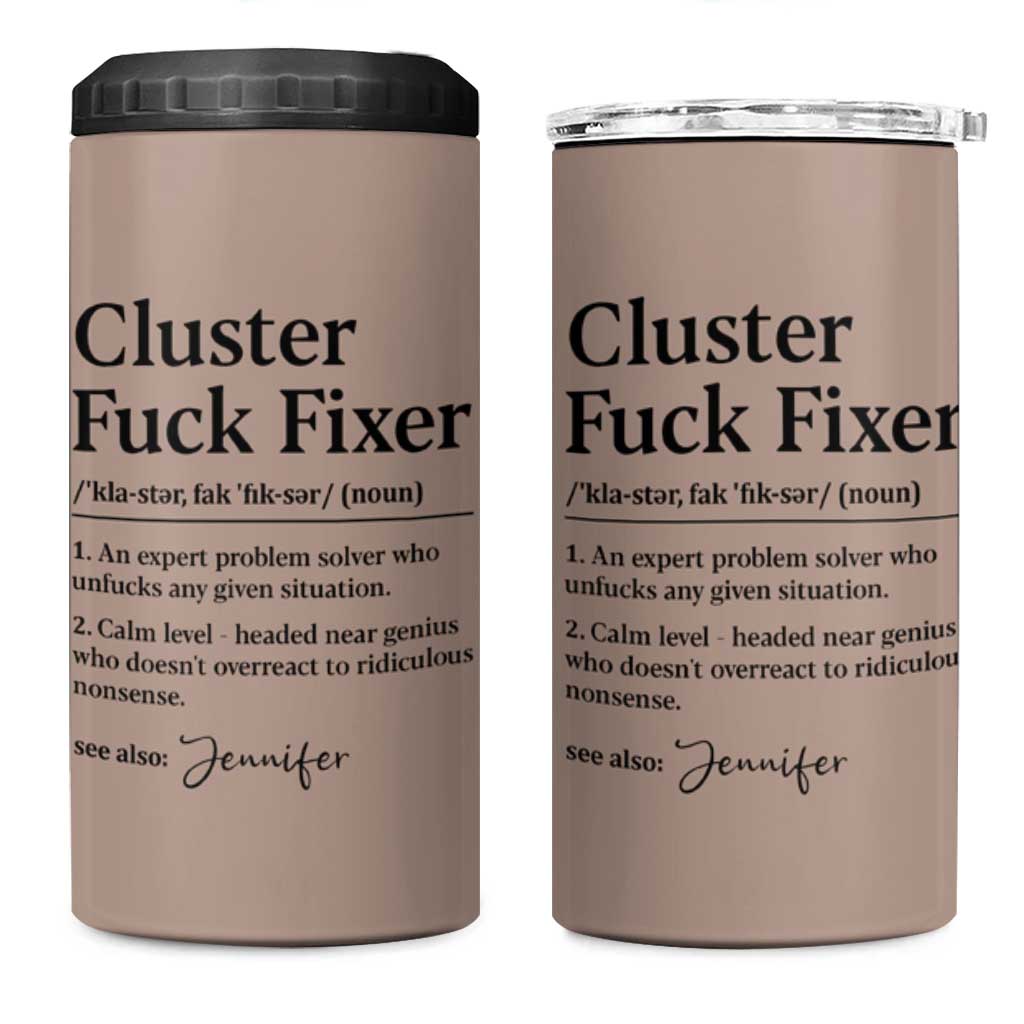 Personalized Coworker 4 in 1 Can Cooler Tumbler Custom Name  Cluster Fuck An Expert Problem Solver Christmas Gift Brown - Wonder Print Shop