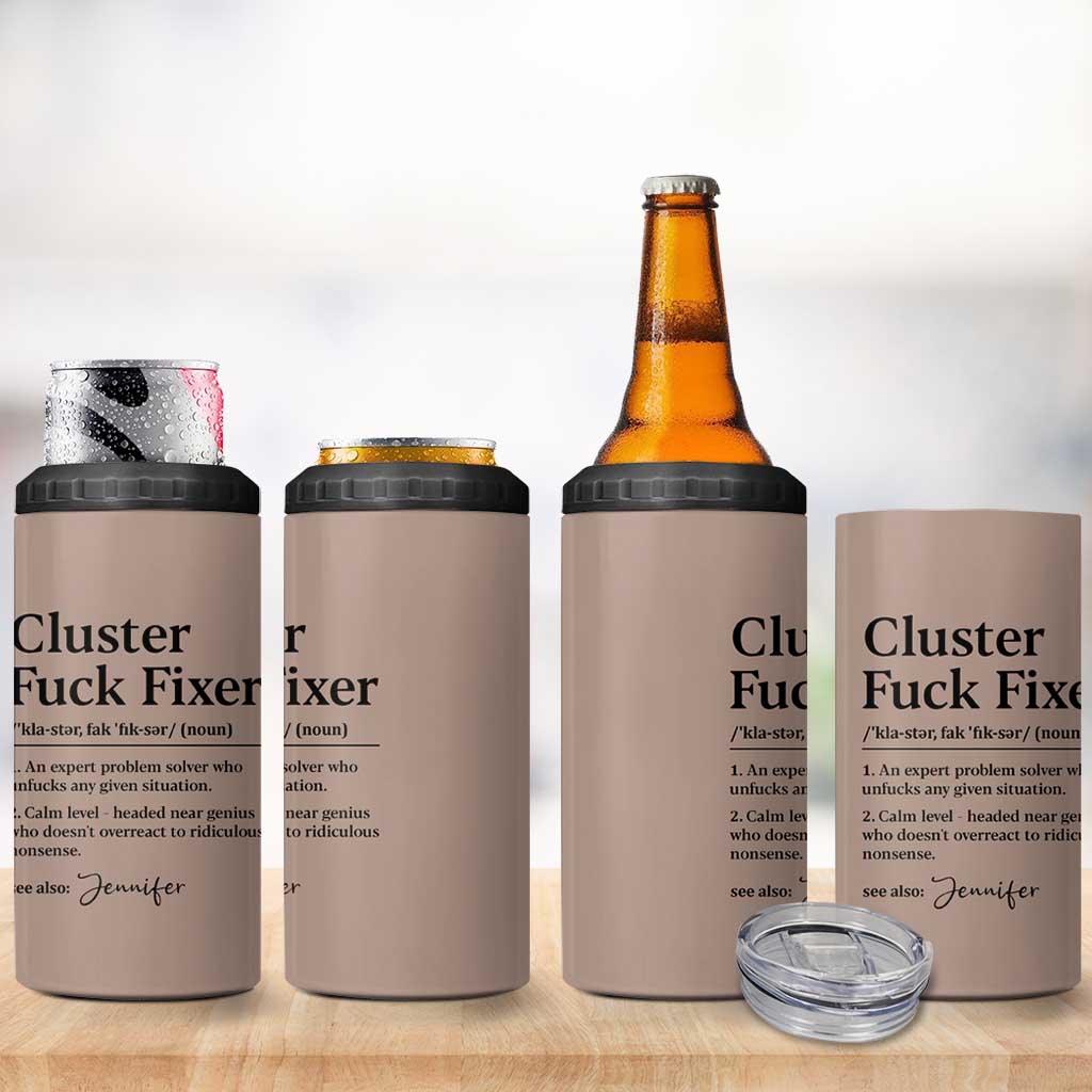 Personalized Coworker 4 in 1 Can Cooler Tumbler Custom Name  Cluster Fuck An Expert Problem Solver Christmas Gift Brown - Wonder Print Shop