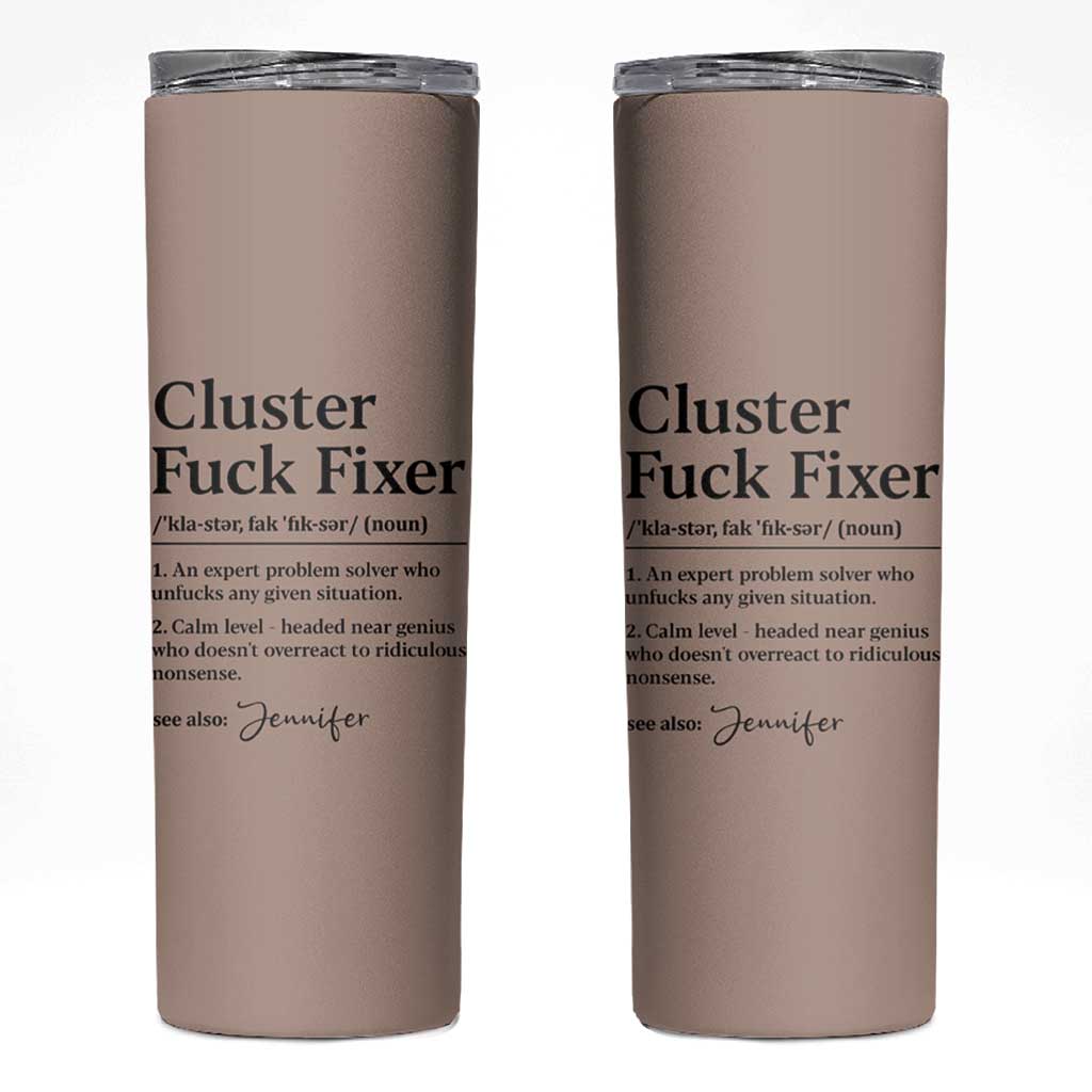 Personalized Coworker Skinny Tumbler Custom Name  Cluster Fuck An Expert Problem Solver Christmas Gift Brown - Wonder Print Shop