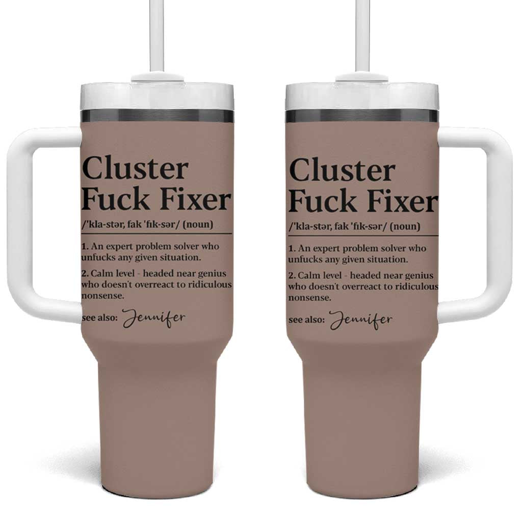 Personalized Coworker Tumbler With Handle Custom Name  Cluster Fuck An Expert Problem Solver Christmas Gift Brown - Wonder Print Shop