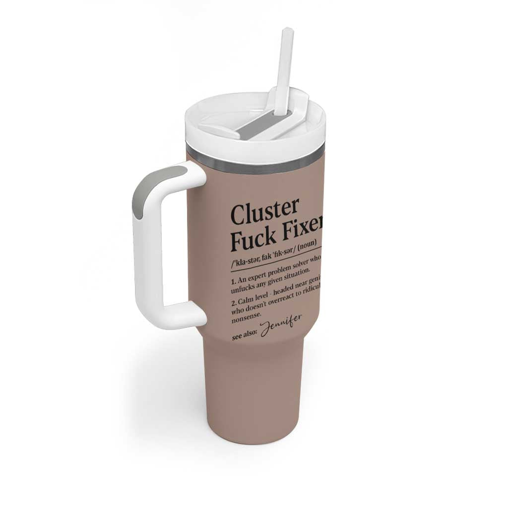 Personalized Coworker Tumbler With Handle Custom Name  Cluster Fuck An Expert Problem Solver Christmas Gift Brown - Wonder Print Shop