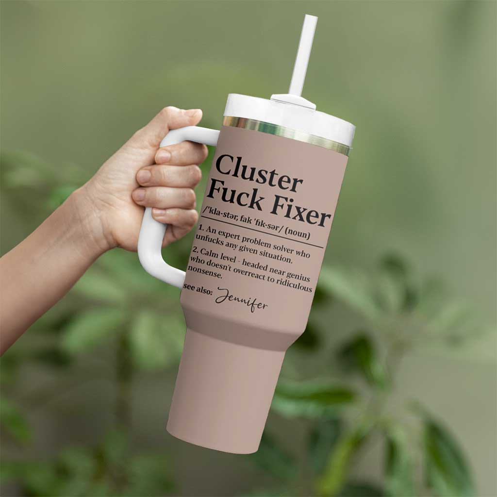 Personalized Coworker Tumbler With Handle Custom Name  Cluster Fuck An Expert Problem Solver Christmas Gift Brown - Wonder Print Shop