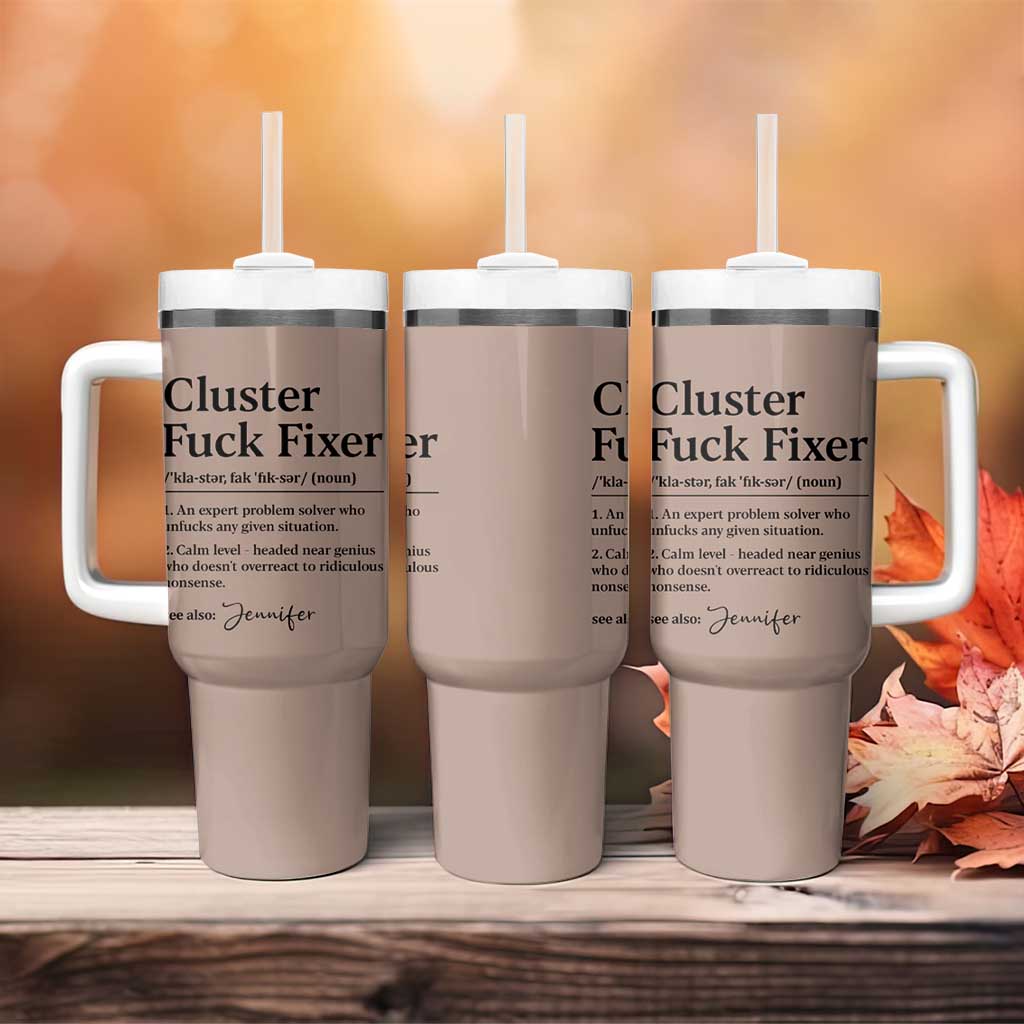 Personalized Coworker Tumbler With Handle Custom Name  Cluster Fuck An Expert Problem Solver Christmas Gift Brown - Wonder Print Shop