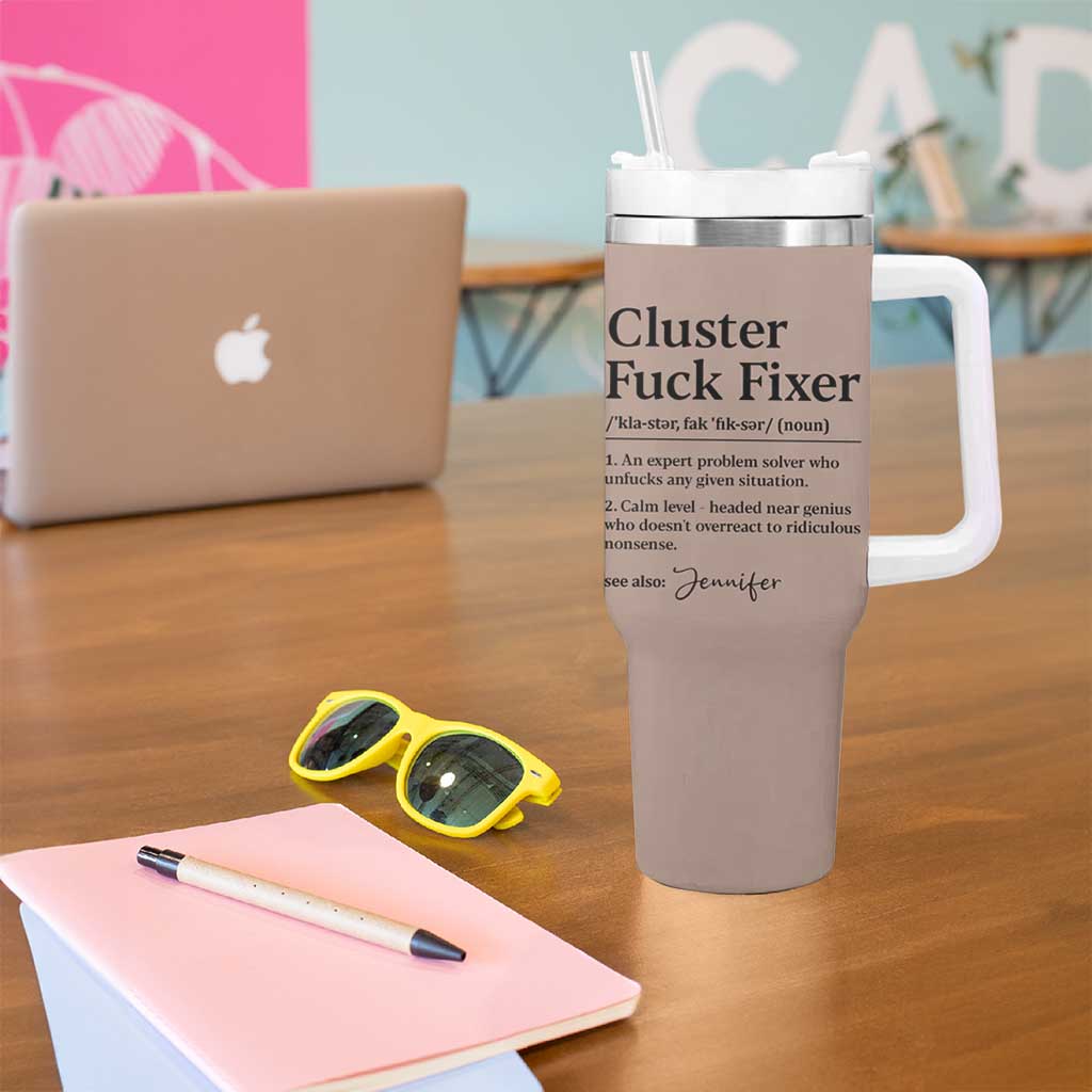 Personalized Coworker Tumbler With Handle Custom Name  Cluster Fuck An Expert Problem Solver Christmas Gift Brown - Wonder Print Shop