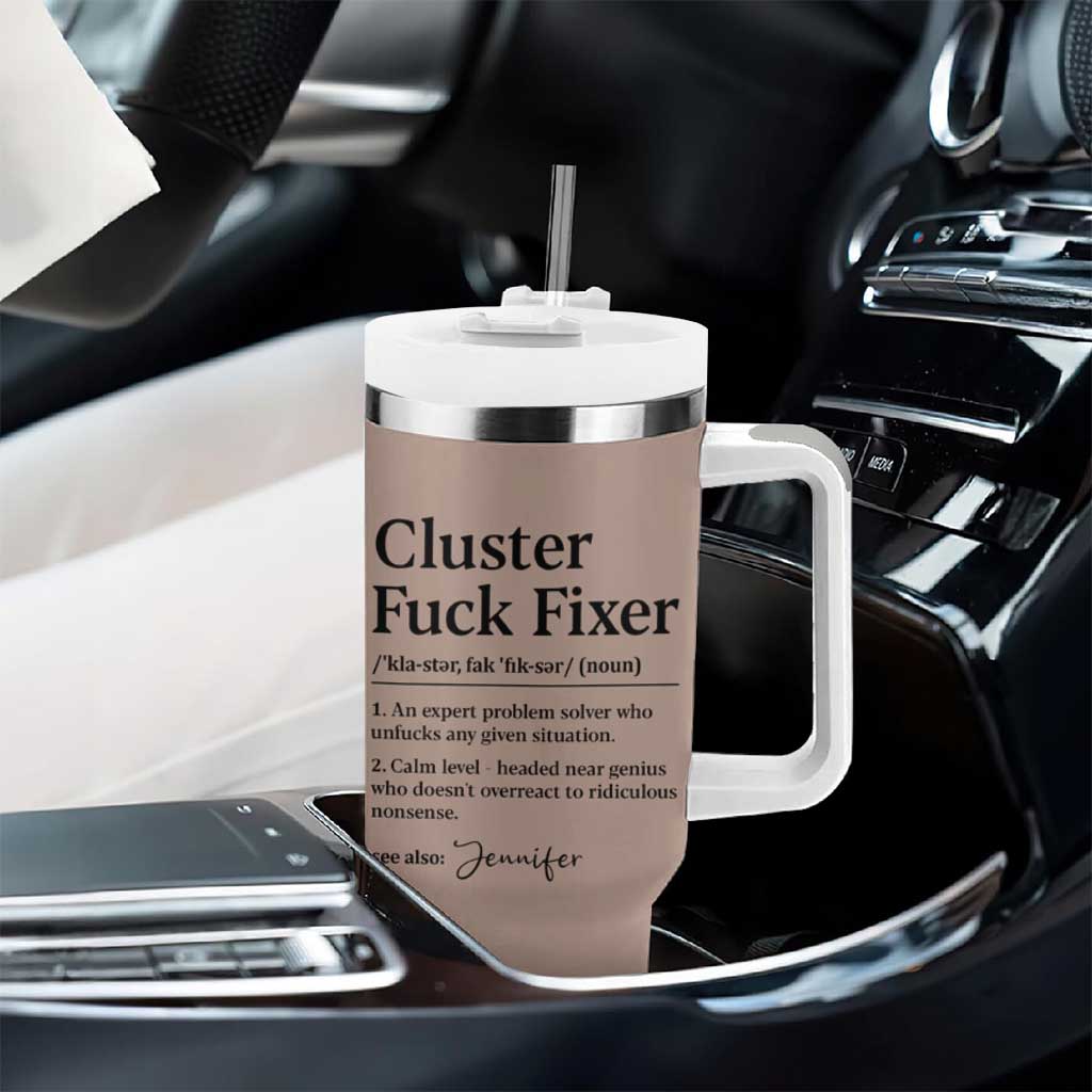 Personalized Coworker Tumbler With Handle Custom Name  Cluster Fuck An Expert Problem Solver Christmas Gift Brown - Wonder Print Shop