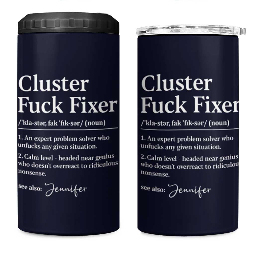 Personalized Coworker 4 in 1 Can Cooler Tumbler Custom Name  Cluster Fuck An Expert Problem Solver Christmas Gift Navy - Wonder Print Shop